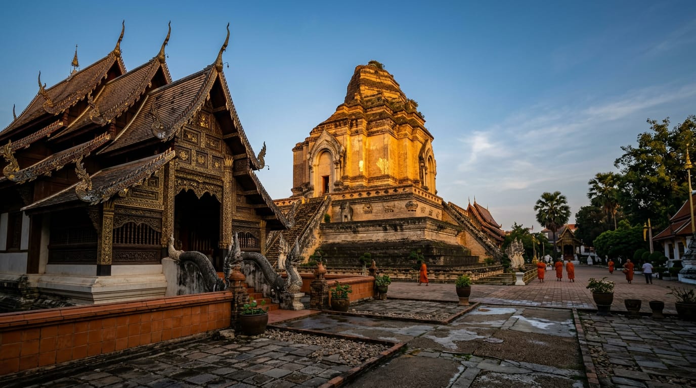 Gilded chedi of Wat Phra Singh in afternoon light