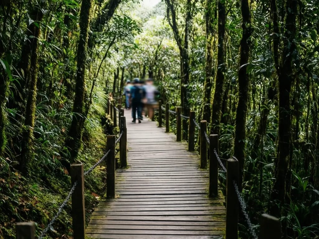 Boardwalk through the Ang Ka Luang cloud forest at the summit
