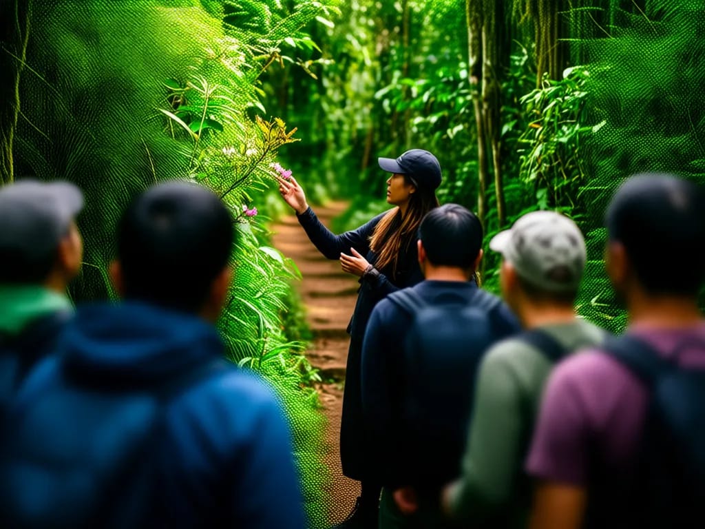 Karen guide explaining the local flora to a small hiking group