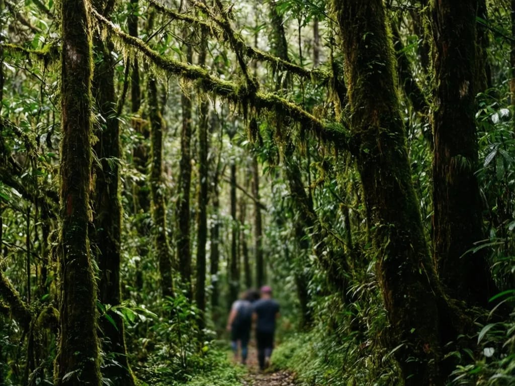 Evergreen montane forest dripping with moss at 1,400 m elevation