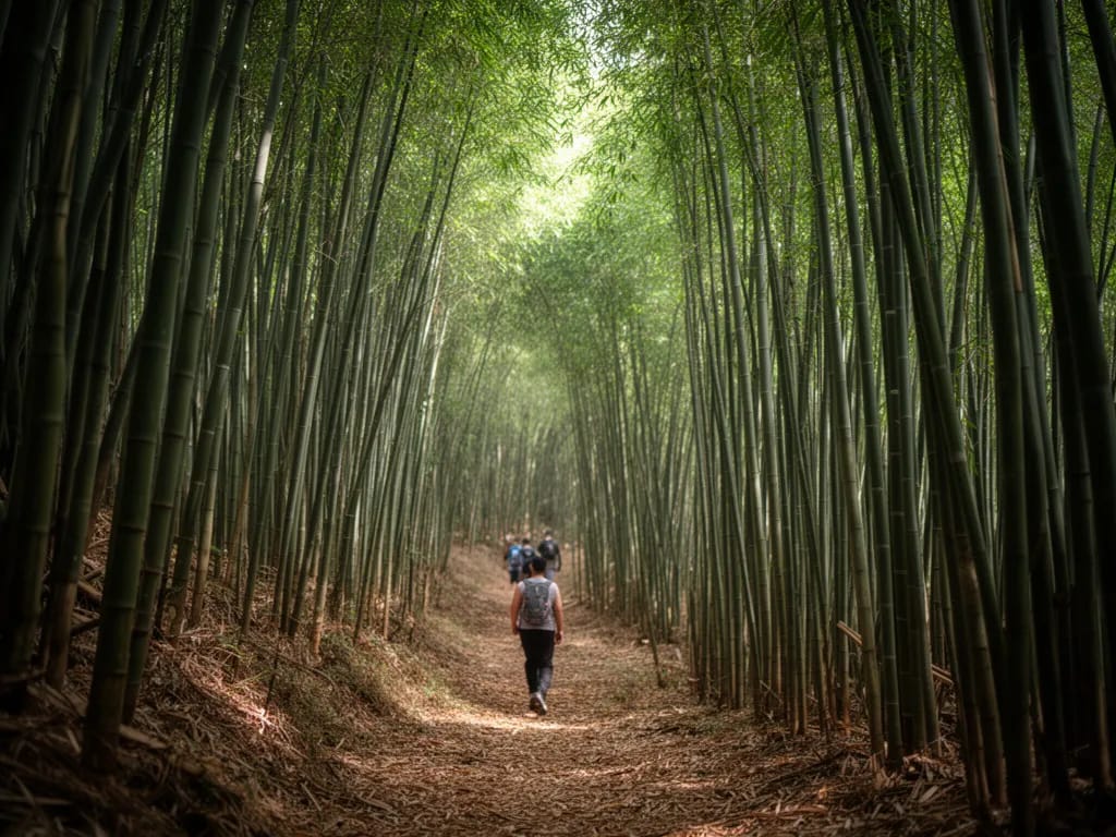 Descent through dwarf bamboo on the eastern side of the loop