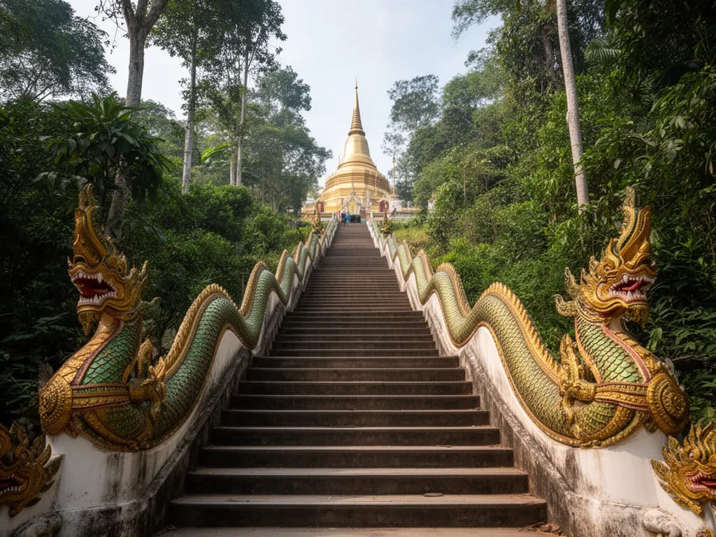 The 309-step naga staircase up to Wat Phra That Doi Suthep at the end of the hike