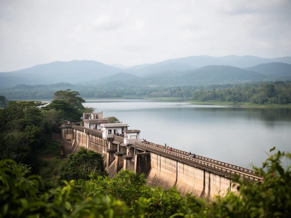View south across the reservoir from the high point on the dam wall