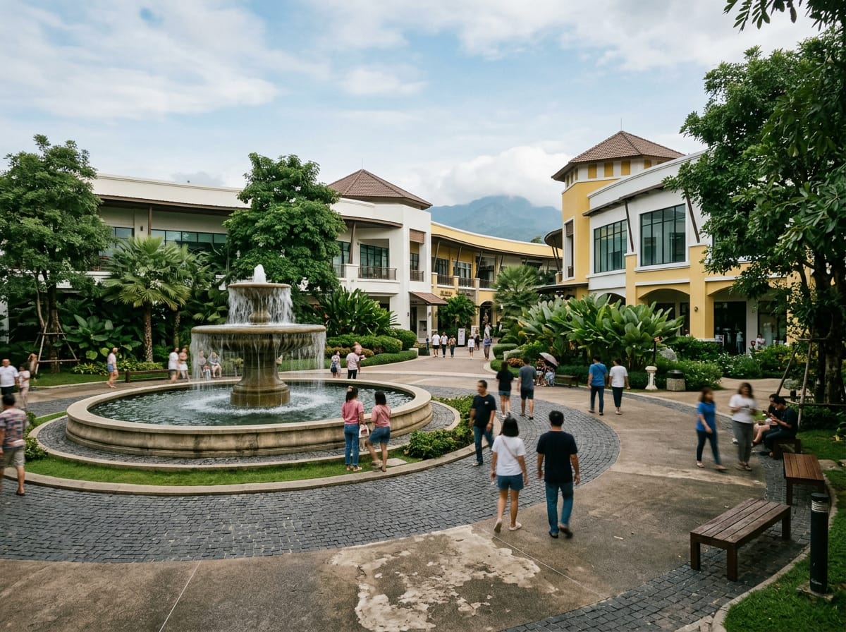 Promenada Resort Mall in San Kamphaeng with central fountain plaza