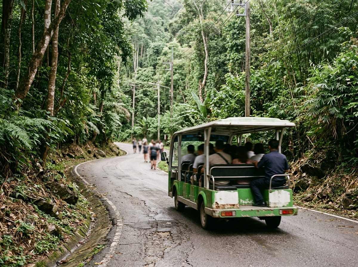 Electric shuttle tram on the steep main road inside Chiang Mai Zoo