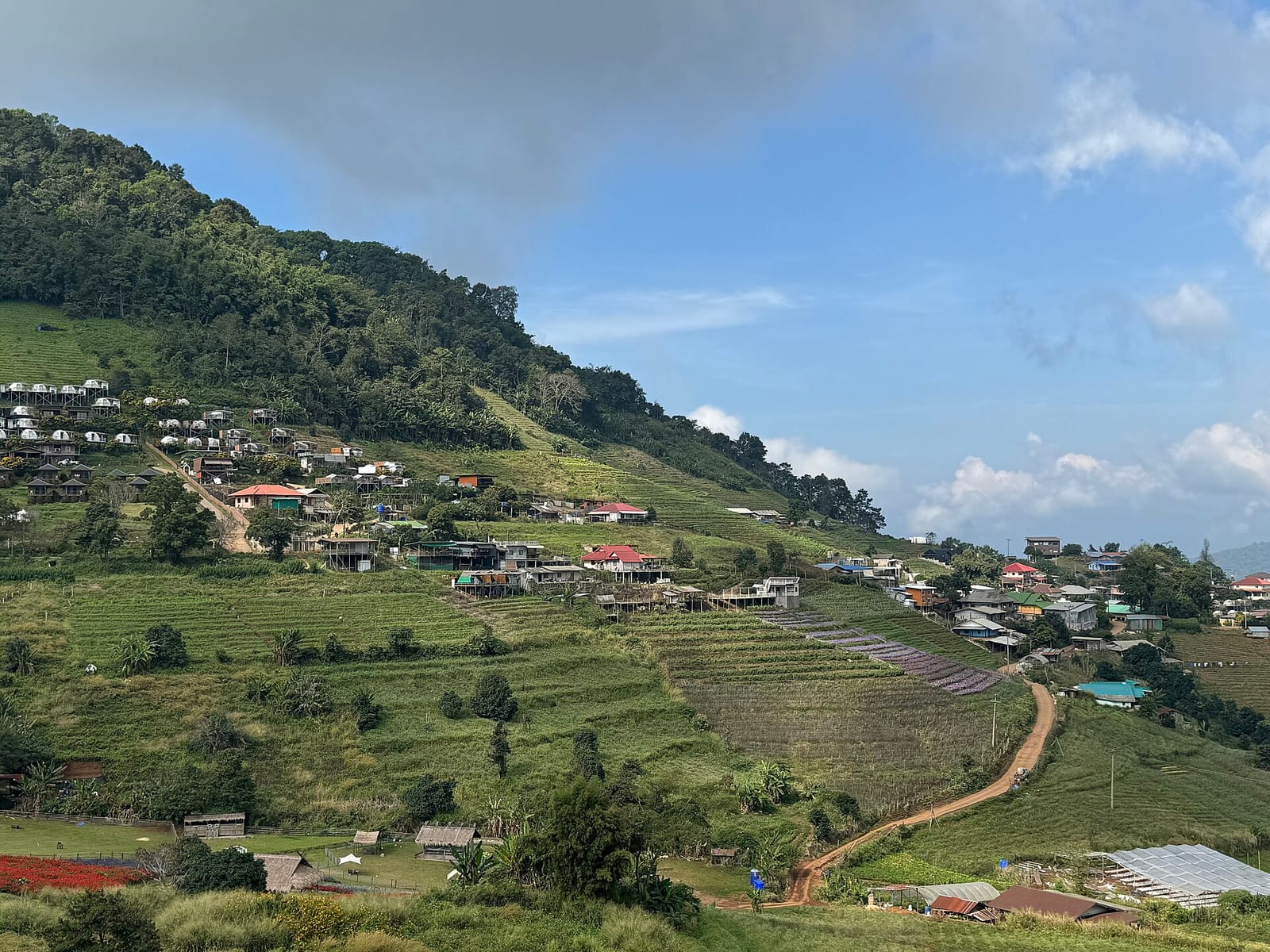 Terraced farms and hill villages on the slopes above Mae Sa Valley