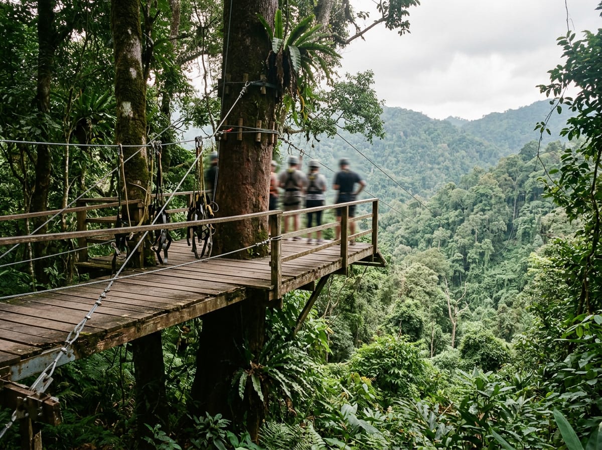 Zipline platform high in the forest canopy in Mae Sa Valley