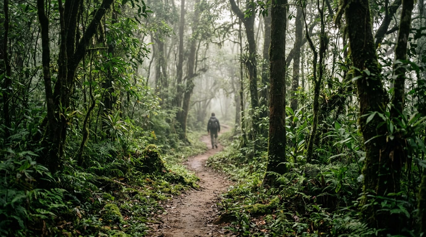 Forest trail climbing through the Doi Suthep mountain