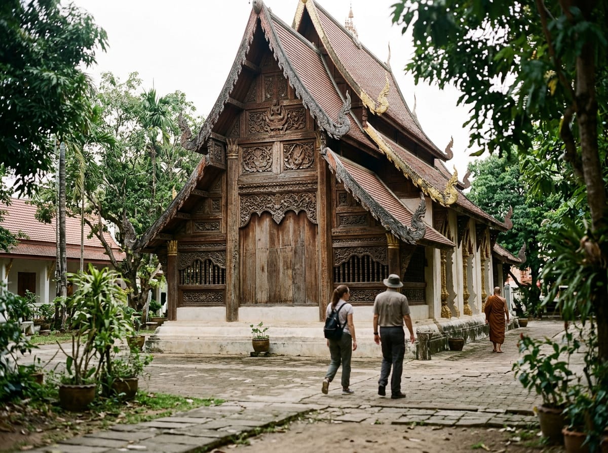 Ordination hall of Wat Bup Pha Ram at the rear of the compound with carved gable ends