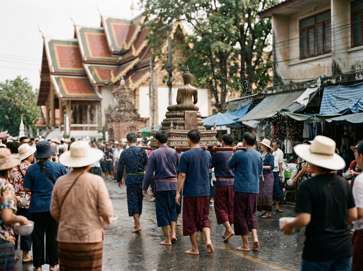 Phra Buddha Sihing being carried in procession during Songkran along Ratchadamnoen Road